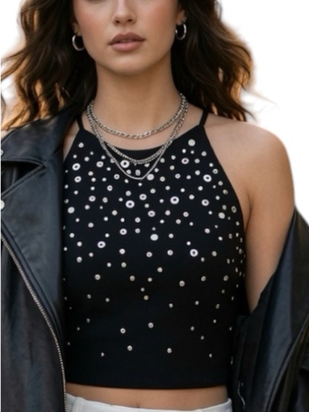 BELLE BADGLEY MISCHKA: NWT Studded Black Janet Crop Top -Size 6